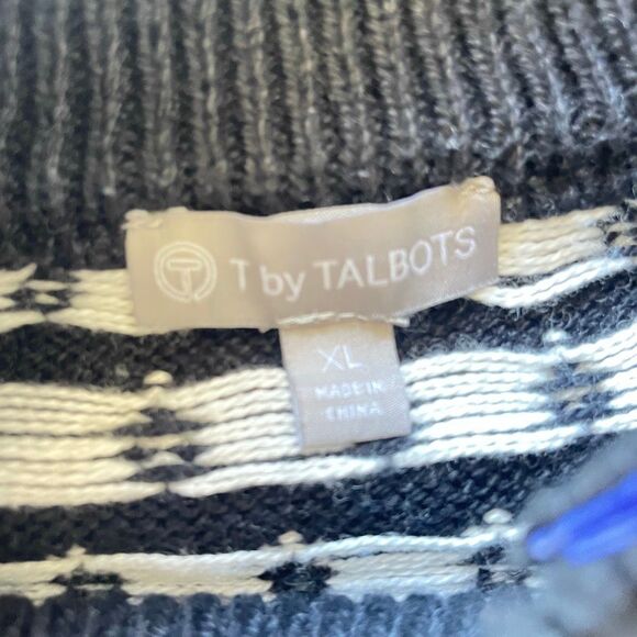 T Talbots Fair Isle Sweater Women’s Size XL Thermolite Navy Blue Mock Neck Snap - Picture 5 of 5